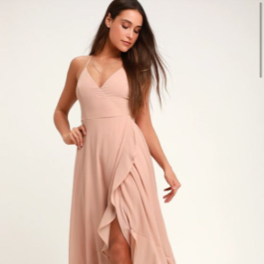 Light Blush Lace-Up High-Low Maxi Dress - NWT - XS